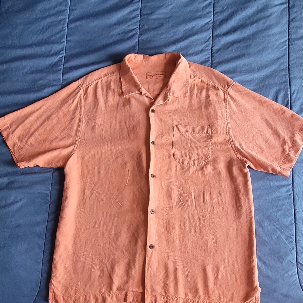Tommy Bahama Men's Orange Short Sleeve Shirt 100% Silk